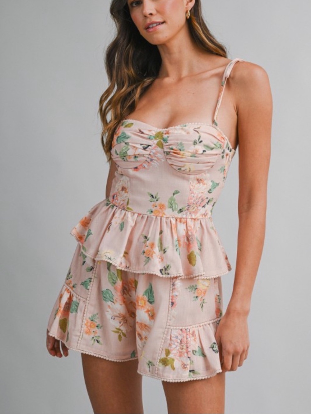 Floral Peplum Romper in Blush Pink NWT multiple sizes SML NWT/Poly marble